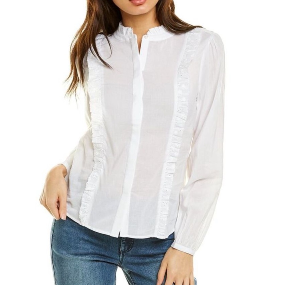 Ecru Fleurot Ruffle Trim Blouse White Romantic Modern Victoria Prairie Chic S